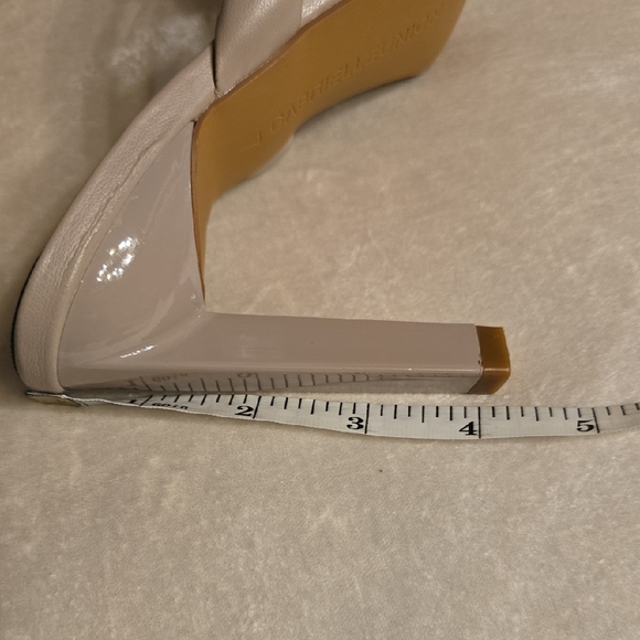 GABRIELLEUNION Tan Heeled Mules with Architectural V-Cut - Picture 11 of 11